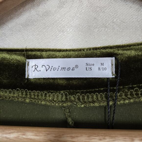 R Vivimos Velvet Cardigan Duster M Green Open Front Ruffle Witchy Holiday Boho - Picture 11 of 16
